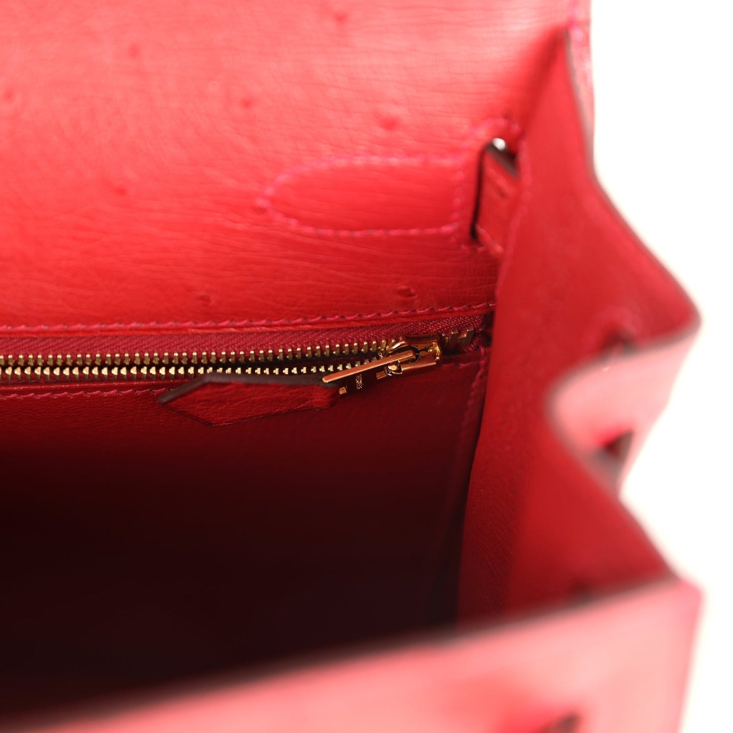 Hermes Kelly Sellier 28 Rouge Vif Ostrich Gold Hardware