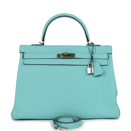 Hermes Kelly Retourne 35 Bleu Atoll Clemence Palladium Hardware