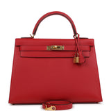 Hermes Kelly Sellier 32 Rouge Casaque Epsom Gold Hardware