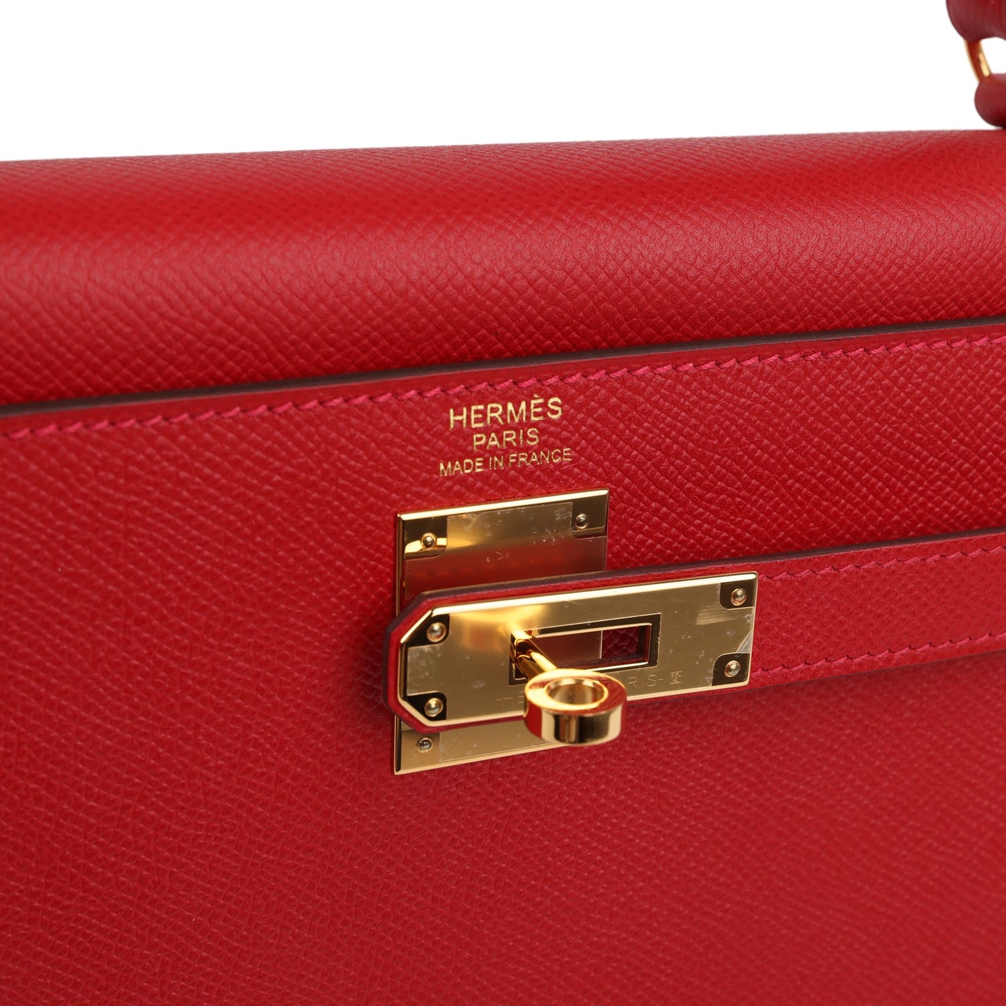 Hermes Kelly Sellier 32 Rouge Casaque Epsom Gold Hardware