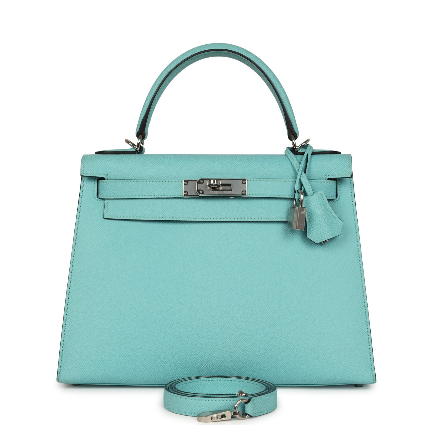 Hermes Kelly Sellier 28 Bleu Atoll Epsom Palladium Hardware