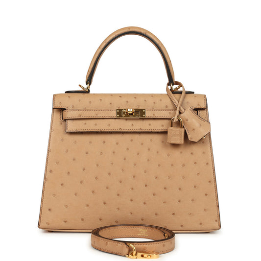 Hermes Kelly Sellier 25 Chai Ostrich Gold Hardware