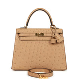 Hermes Kelly Sellier 25 Chai Ostrich Gold Hardware