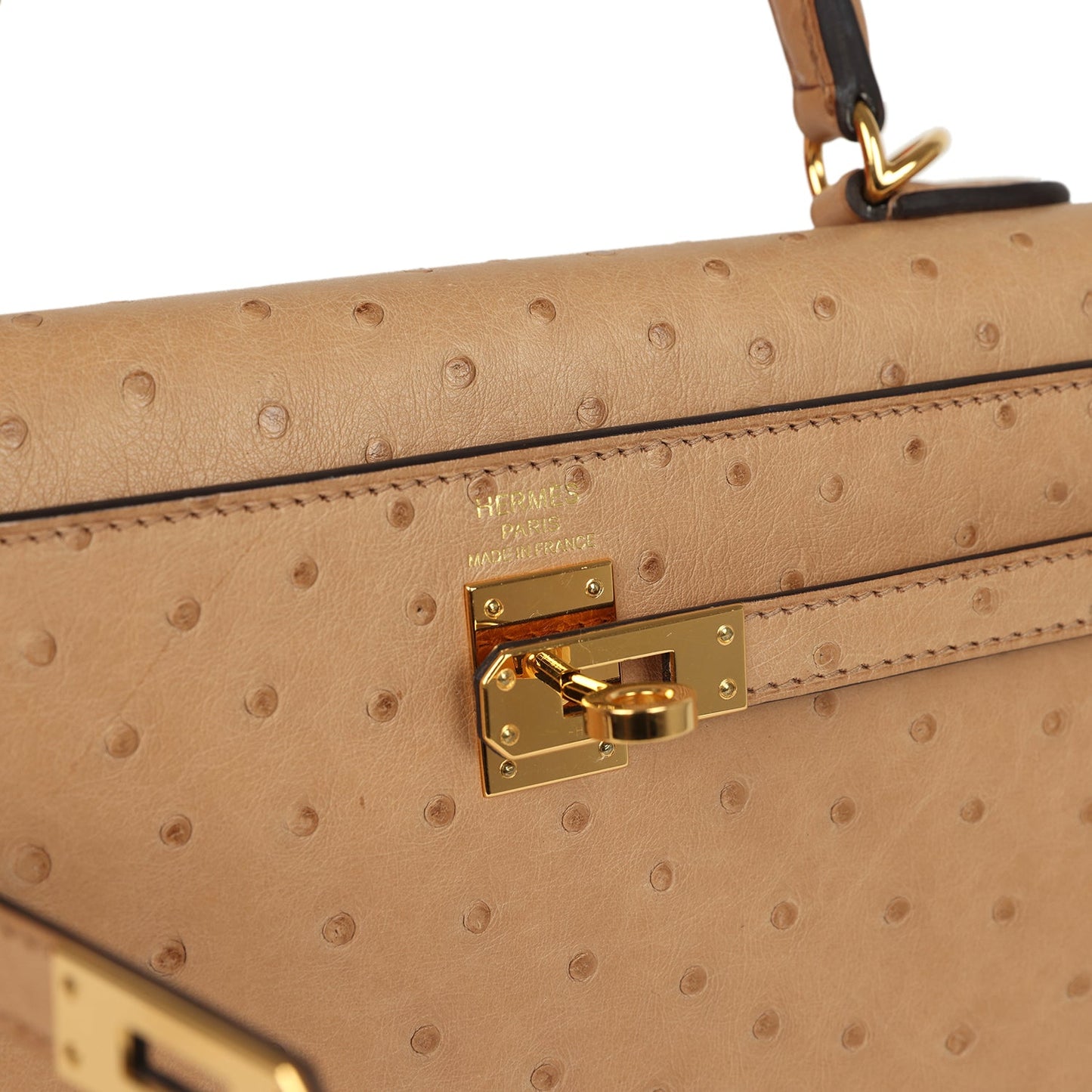 Hermes Kelly Sellier 25 Chai Ostrich Gold Hardware