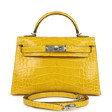 Hermes Kelly Sellier 20 Mimosa Shiny Alligator Palladium Hardware