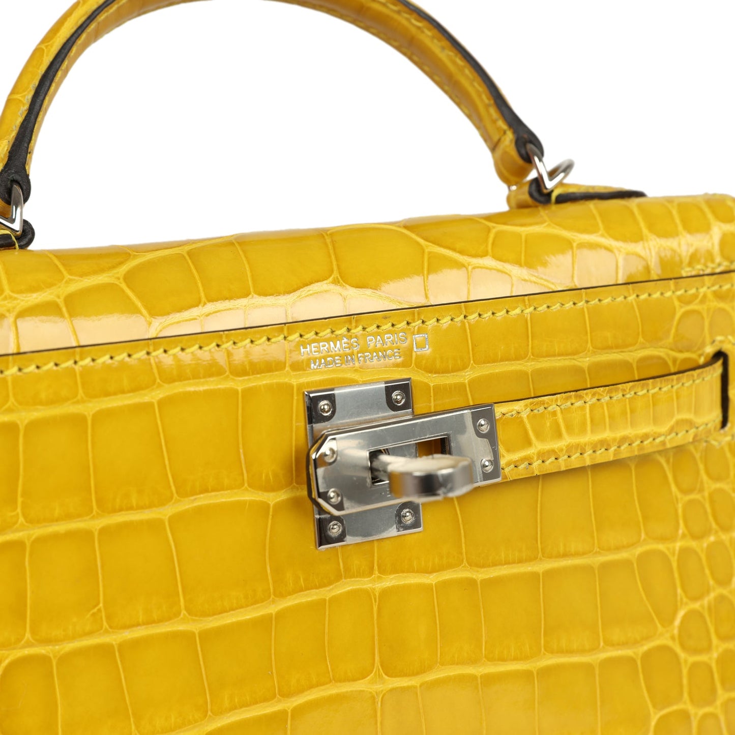 Hermes Kelly Sellier 20 Mimosa Shiny Alligator Palladium Hardware