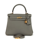 Hermes Kelly Retourne 25 Gris Meyer Togo Gold Hardware