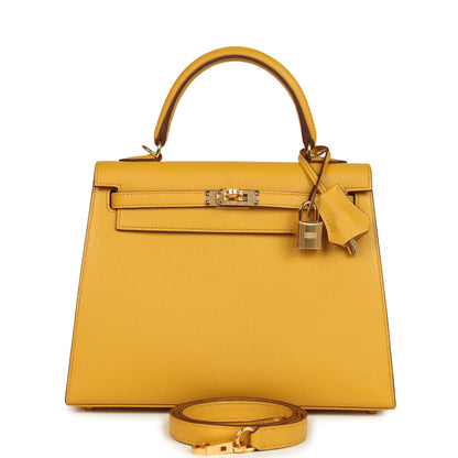 Hermes Kelly Sellier 25 Jaune Ambre Epsom Gold Hardware