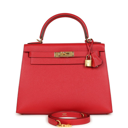 Hermes Kelly Sellier 28 Rouge Casaque Epsom Gold Hardware