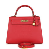 Hermes Kelly Sellier 28 Rouge Casaque Epsom Gold Hardware