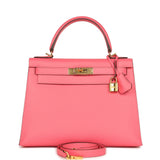 Pre-owned Hermes Kelly Sellier 28 Rose Lipstick Epsom Gold Hardware