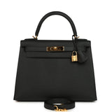 Hermes Kelly Sellier 28 Black Epsom Gold Hardware