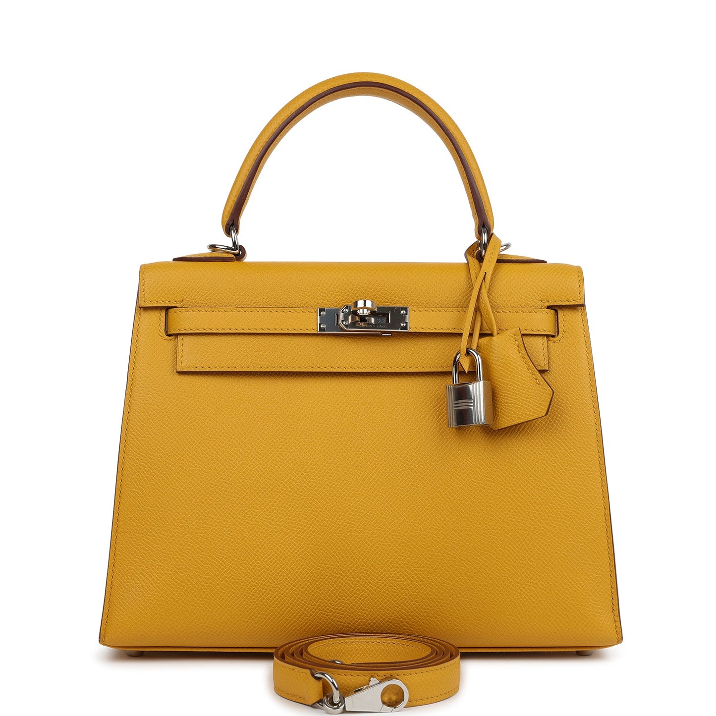 Hermes Kelly Sellier 25 Jaune Ambre Epsom Palladium Hardware