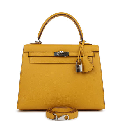 Hermes Kelly Sellier 25 Jaune Ambre Epsom Palladium Hardware