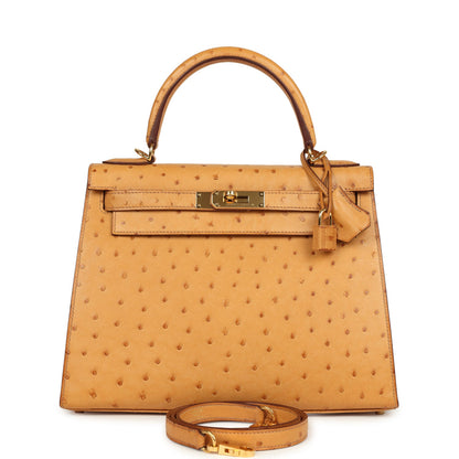 Hermes Kelly Sellier 28 Tabac Camel Ostrich Gold Hardware