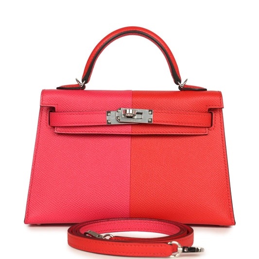 Hermes Casaque Kelly Sellier 20 Rouge de Coeur and Rose Extreme Epsom Palladium Hardware