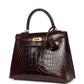 Hermes Kelly Sellier 25 Bordeaux Shiny Alligator Gold Hardware