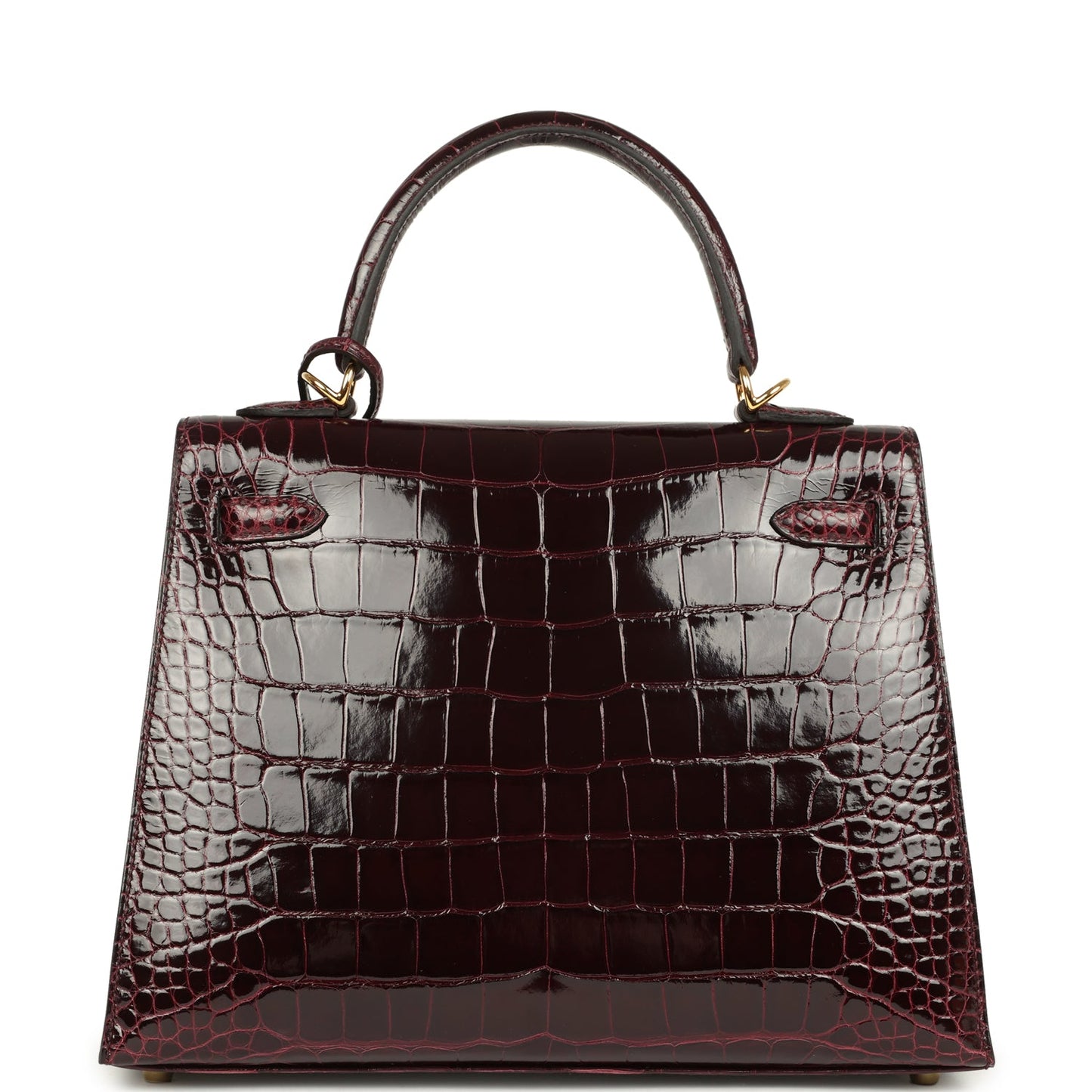 Hermes Kelly Sellier 25 Bordeaux Shiny Alligator Gold Hardware