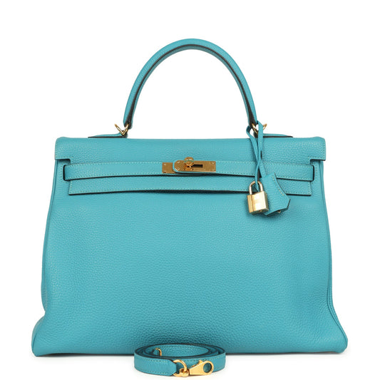 Hermes Kelly 35 Retourne Turquoise Togo Gold Hardware
