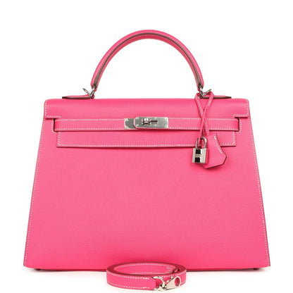 Hermes Candy Kelly Sellier 32 Rose Tyrien Epsom Palladium Hardware