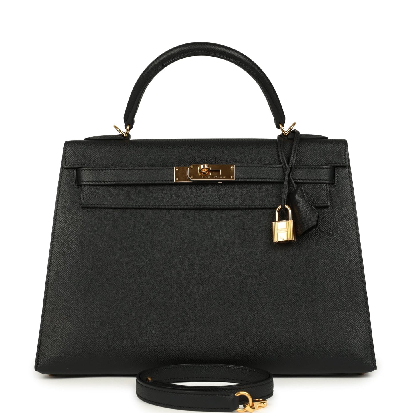 Hermes Kelly Sellier 32 Black Epsom Gold Hardware