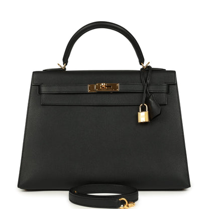 Hermes Kelly Sellier 32 Black Epsom Gold Hardware
