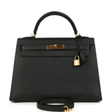 Hermes Kelly Sellier 32 Black Epsom Gold Hardware
