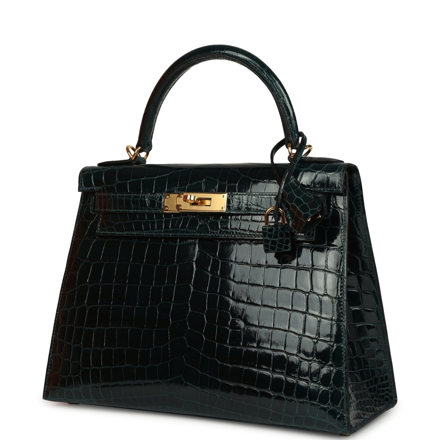 Hermes Kelly Sellier 28 Vert Cypres Shiny Niloticus Crocodile Gold Hardware