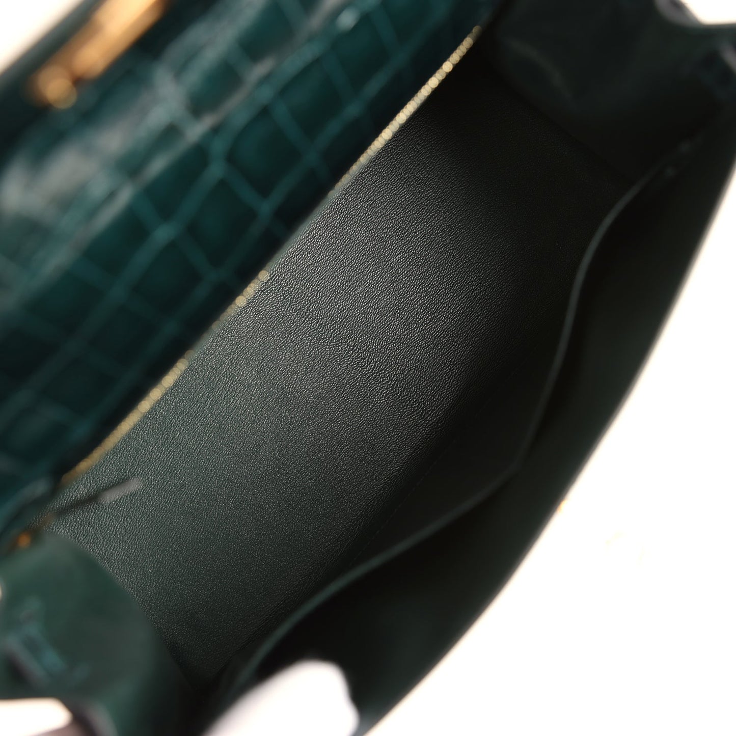 Hermes Kelly Sellier 28 Vert Cypres Shiny Niloticus Crocodile Gold Hardware