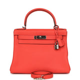 Hermes Kelly Retourne 28 Rose Texas Clemence Palladium Hardware