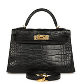 Hermes Kelly Sellier 20 Black Matte Alligator Gold Hardware