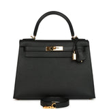 Hermes Kelly Sellier 28 Black Epsom Gold Hardware