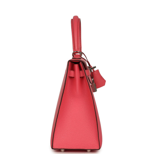 Hermes Kelly Sellier 25 Rose Lipstick Chevre Mysore Palladium Hardware