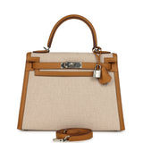 Hermes Kelly Sellier 28 Beige & Ecru Toile H Canvas and Sesame Swift Palladium Hardware
