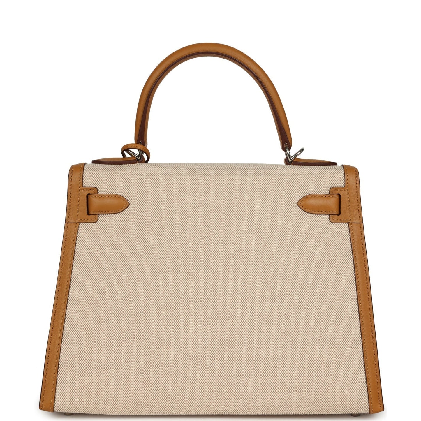 Hermes Kelly Sellier 28 Beige & Ecru Toile H Canvas and Sesame Swift Palladium Hardware
