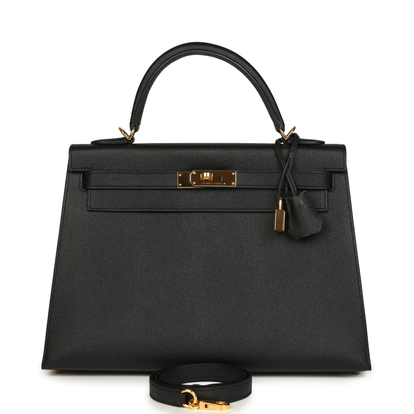 Hermes Kelly Sellier 32 Black Epsom Gold Hardware