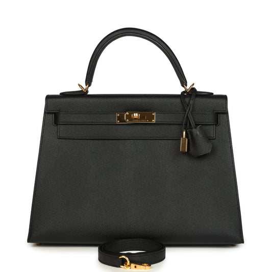 Hermes Kelly Sellier 32 Black Epsom Gold Hardware