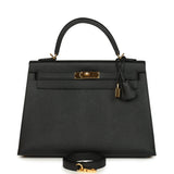 Hermes Kelly Sellier 32 Black Epsom Gold Hardware