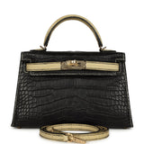 Hermes Special Order (HSS) Kelly Sellier 20 Black and Vanille Matte Alligator Permabrass Hardware