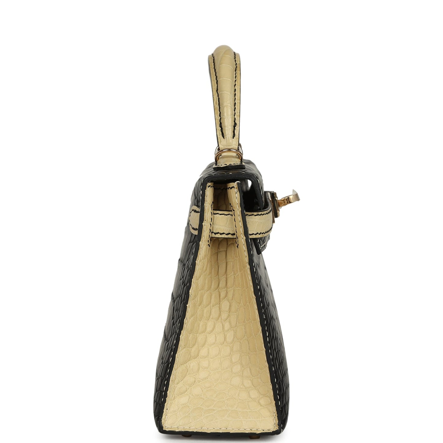 Hermes Special Order (HSS) Kelly Sellier 20 Black and Vanille Matte Alligator Permabrass Hardware