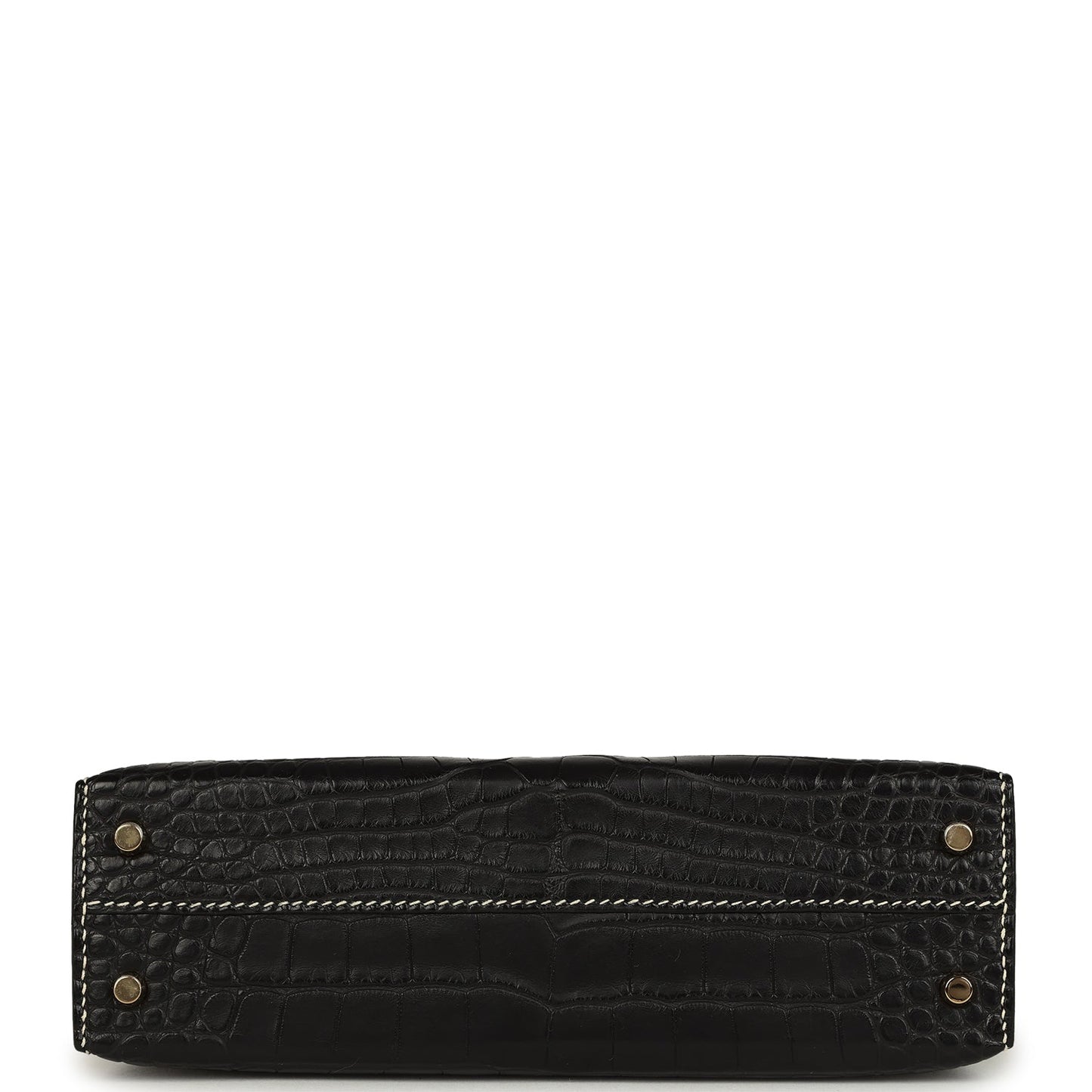 Hermes Special Order (HSS) Kelly Sellier 20 Black and Vanille Matte Alligator Permabrass Hardware