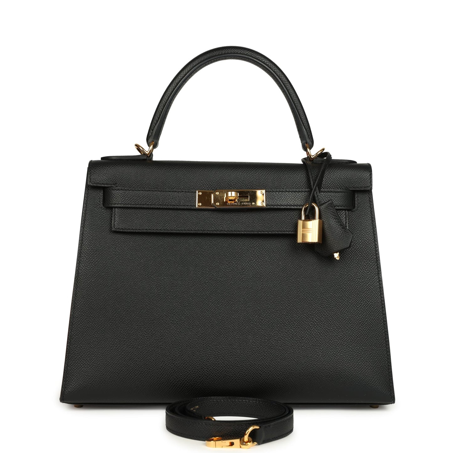 Hermes Kelly Sellier 28 Black Epsom Gold Hardware