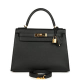Hermes Kelly Sellier 28 Black Epsom Gold Hardware