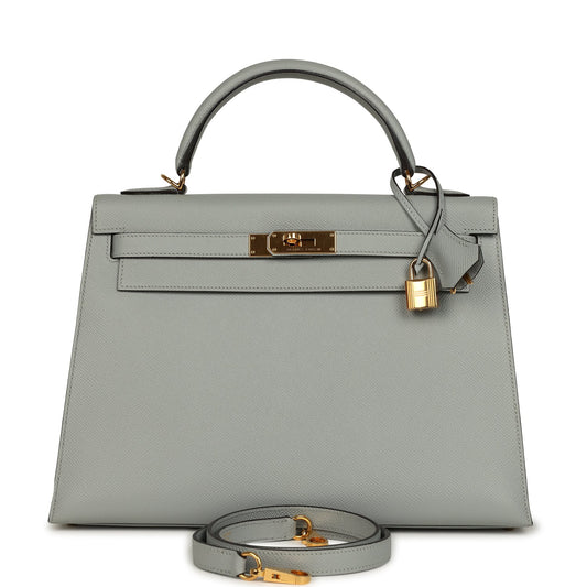 Hermes Kelly Sellier 32 Bleu Glacier Epsom Gold Hardware