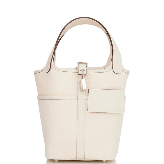 Hermes Picotin Cargo 18 Nata Swift and Toile Canvas Palladium Hardware