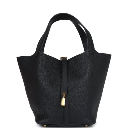 Hermes Picotin Lock 22 Black Clemence Gold Hardware