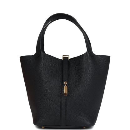 Hermes Picotin Lock 22 Black Clemence Gold Hardware