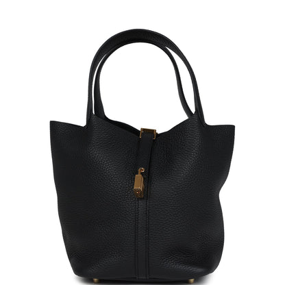 Hermes Picotin Lock 22 Black Clemence Gold Hardware