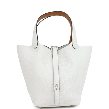 Hermes Picotin Lock Eclat 18 New White Clemence and Sesame Swift Palladium Hardware