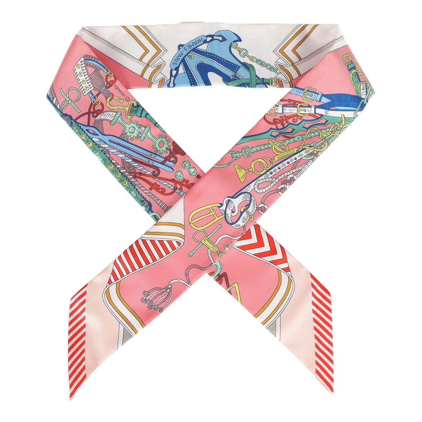 Hermes "Bouquets Sellier" Rose, Bleu and Rouge Multi Silk Twilly